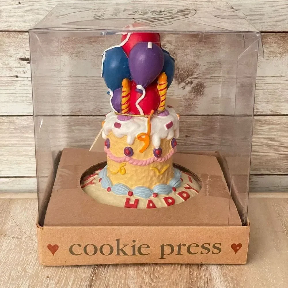 NIB Vintage 1997 Shaker Hearth/ Wilton Cookie Press Mold Stamp Happy Birthday